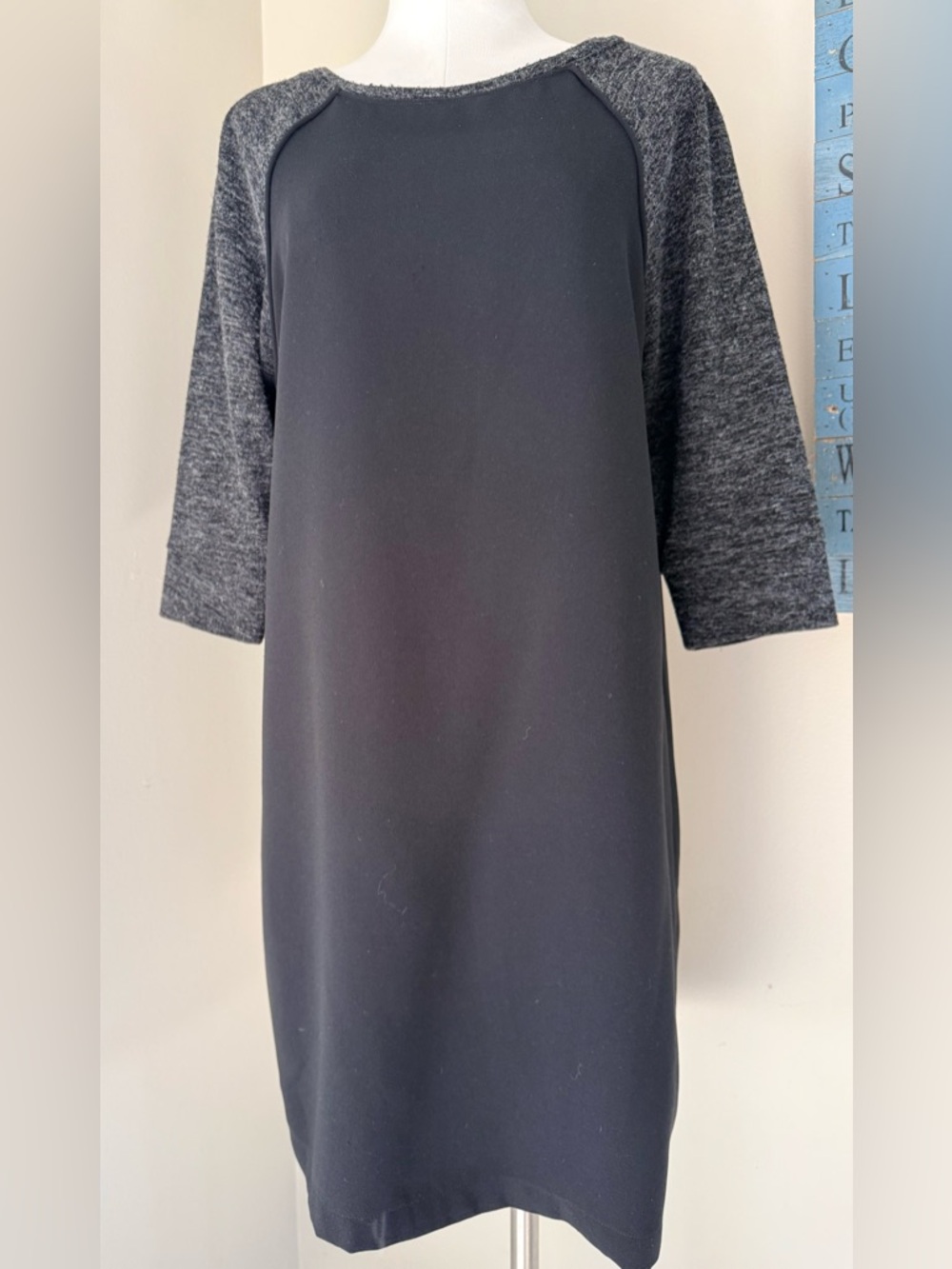 Loft Dress Black with Gray 3/4 Sleeves Size 12
